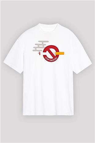 Sigarayı Bırakma Günü Baskılı Beyaz Unisex Oversize Tişört - Tshirt
