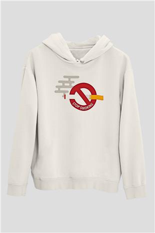 Sigarayı Bırakma Günü Baskılı Beyaz Unisex Kapüşonlu Sweatshirt