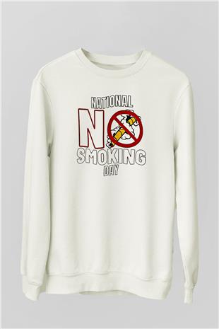 Sigarayı Bırakma Günü Baskılı Beyaz Unisex Sweatshirt
