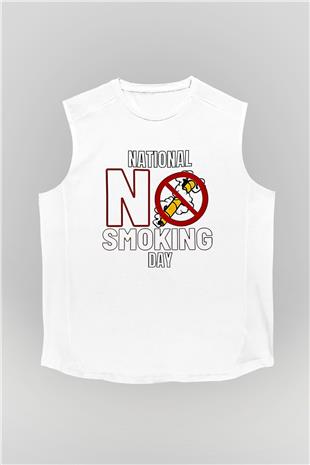 Sigarayı Bırakma Günü Baskılı Beyaz Unisex Kolsuz Tişört - Tshirt