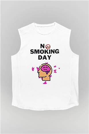 Sigarayı Bırakma Günü Baskılı Beyaz Unisex Kolsuz Tişört - Tshirt