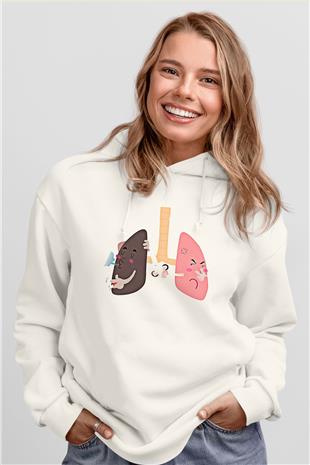 Sigarayı Bırakma Günü Baskılı Beyaz Unisex Kapüşonlu Sweatshirt