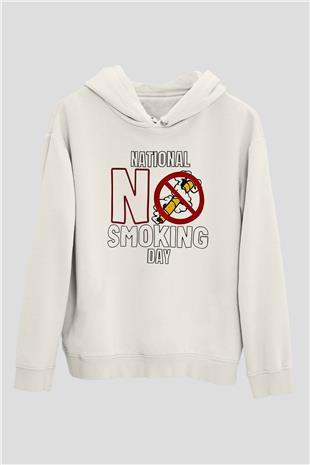 Sigarayı Bırakma Günü Baskılı Beyaz Unisex Kapüşonlu Sweatshirt