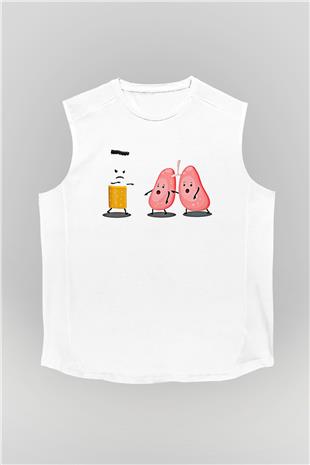Sigarayı Bırakma Günü Baskılı Beyaz Unisex Kolsuz Tişört - Tshirt