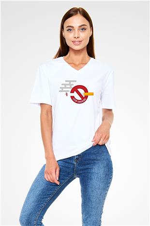 Sigarayı Bırakma Günü Baskılı Beyaz Unisex V Yaka Tişört - Tshirt