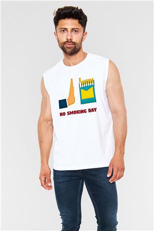 Sigarayı Bırakma Günü Baskılı Beyaz Unisex Kolsuz Tişört - Tshirt