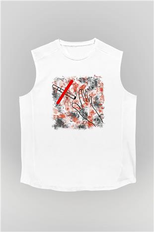 Sigarayı Bırakma Günü Baskılı Beyaz Unisex Kolsuz Tişört - Tshirt