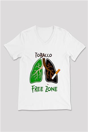 Sigarayı Bırakma Günü Baskılı Beyaz Unisex V Yaka Tişört - Tshirt
