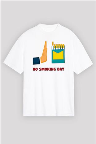 Sigarayı Bırakma Günü Baskılı Beyaz Unisex Oversize Tişört - Tshirt