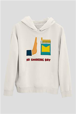 Sigarayı Bırakma Günü Baskılı Beyaz Unisex Kapüşonlu Sweatshirt
