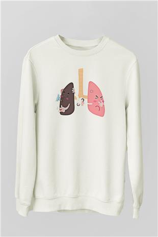 Sigarayı Bırakma Günü Baskılı Beyaz Unisex Sweatshirt