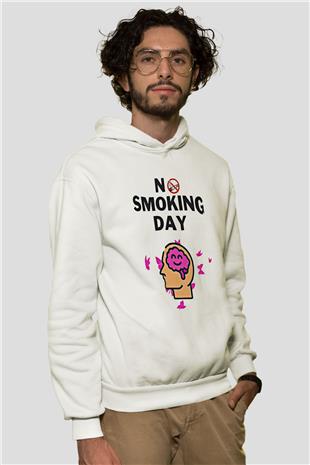 Sigarayı Bırakma Günü Baskılı Beyaz Unisex Kapüşonlu Sweatshirt