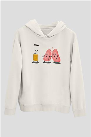 Sigarayı Bırakma Günü Baskılı Beyaz Unisex Kapüşonlu Sweatshirt