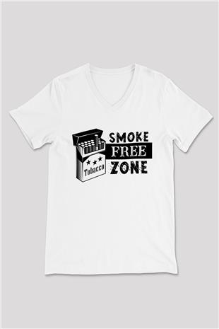 Sigarayı Bırakma Günü Baskılı Beyaz Unisex V Yaka Tişört - Tshirt