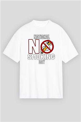 Sigarayı Bırakma Günü Baskılı Beyaz Unisex Oversize Tişört - Tshirt
