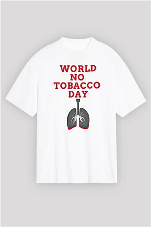 Sigarayı Bırakma Günü Baskılı Beyaz Unisex Oversize Tişört - Tshirt