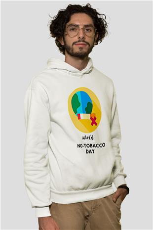 Sigarayı Bırakma Günü Baskılı Beyaz Unisex Kapüşonlu Sweatshirt
