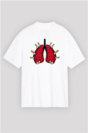 Sigarayı Bırakma Günü Baskılı Beyaz Unisex Oversize Tişört - Tshirt