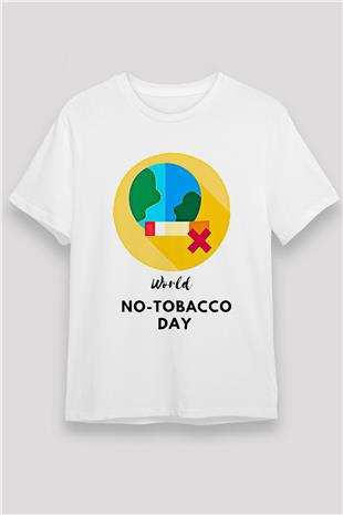 Sigarayı Bırakma Günü Baskılı Unisex Beyaz Tişört - Tshirt