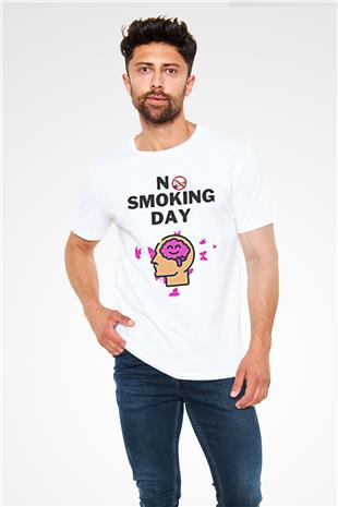 Sigarayı Bırakma Günü Baskılı Unisex Beyaz Tişört - Tshirt