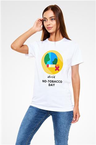 Sigarayı Bırakma Günü Baskılı Unisex Beyaz Tişört - Tshirt