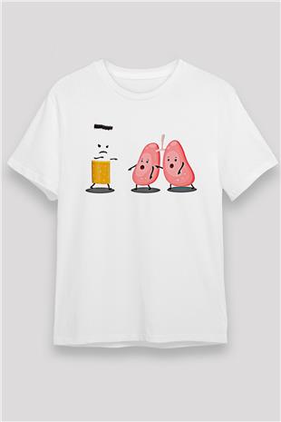Sigarayı Bırakma Günü Baskılı Unisex Beyaz Tişört - Tshirt