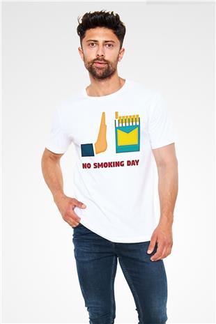 Sigarayı Bırakma Günü Baskılı Unisex Beyaz Tişört - Tshirt