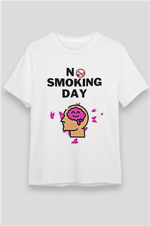 Sigarayı Bırakma Günü Baskılı Unisex Beyaz Tişört - Tshirt