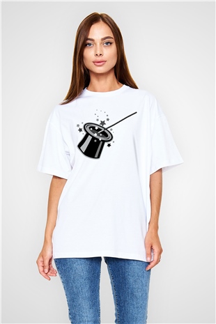 Sihirbaz Beyaz Unisex Oversize Tişört T-Shirt
