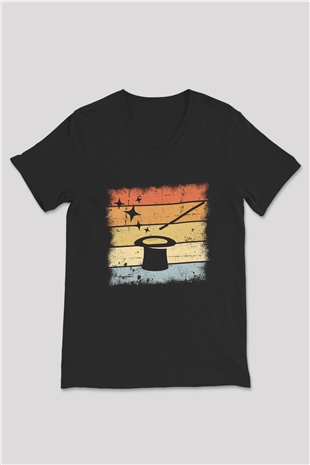 Sihirbaz Siyah Unisex V Yaka Tişört