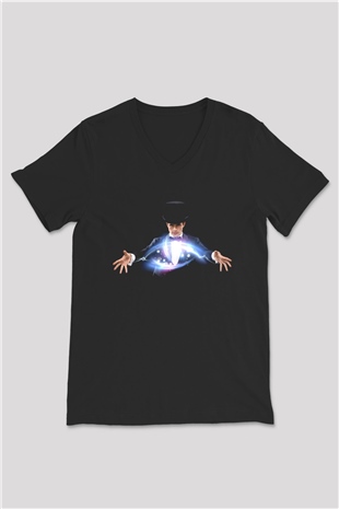 Sihirbaz Siyah Unisex V Yaka Tişört T-Shirt