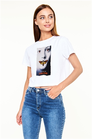 Silence of the Lambs Beyaz  Crop Top Tişört