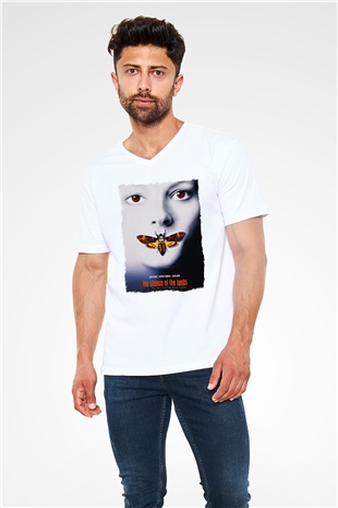 Silence of the Lambs Beyaz Unisex V Yaka Tişört