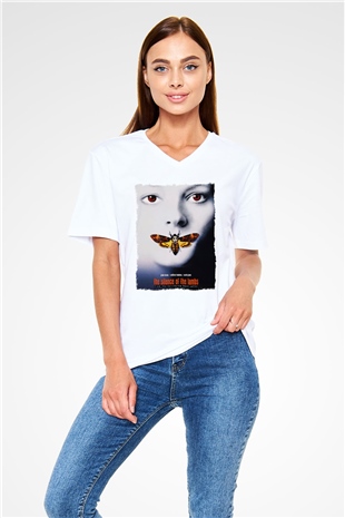 Silence of the Lambs Beyaz Unisex V Yaka Tişört