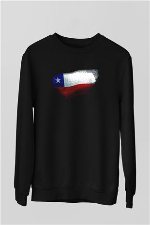 Şili - Chile Bayrağı Baskılı Unisex Siyah Sweatshirt
