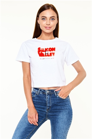 Silicon Valley Beyaz  Crop Top Tişört