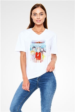 Silicon Valley Beyaz Unisex V Yaka Tişört