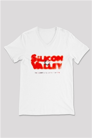 Silicon Valley Beyaz Unisex V Yaka Tişört