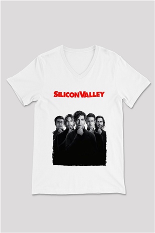 Silicon Valley Beyaz Unisex V Yaka Tişört