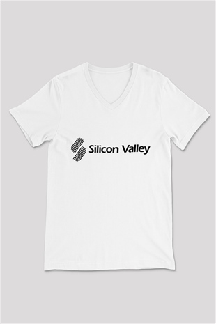 Silicon Valley Beyaz Unisex V Yaka Tişört T-Shirt