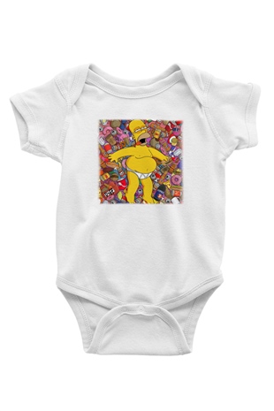 Simpsons Baskılı Beyaz Unisex Bebek Body - Zıbın
