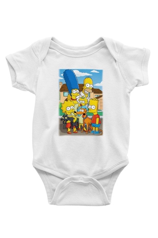 Simpsons Baskılı Beyaz Unisex Bebek Body - Zıbın