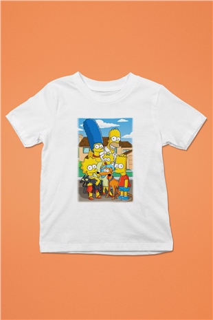 Simpsons Baskılı Beyaz Unisex Çocuk Tişört