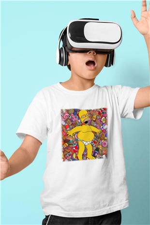 Simpsons Baskılı Beyaz Unisex Çocuk Tişört