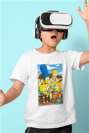 Simpsons Baskılı Beyaz Unisex Çocuk Tişört