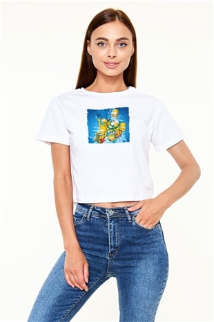 Simpsons Beyaz  Crop Top Tişört