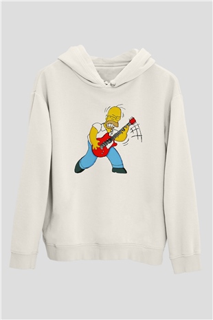 Simpsons Beyaz Unisex Kapşonlu Sweatshirt