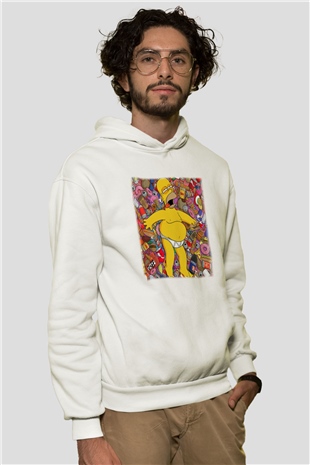 Simpsons Beyaz Unisex Kapşonlu Sweatshirt