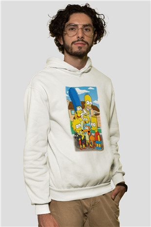 Simpsons Beyaz Unisex Kapşonlu Sweatshirt