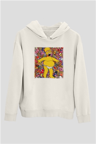 Simpsons Beyaz Unisex Kapşonlu Sweatshirt